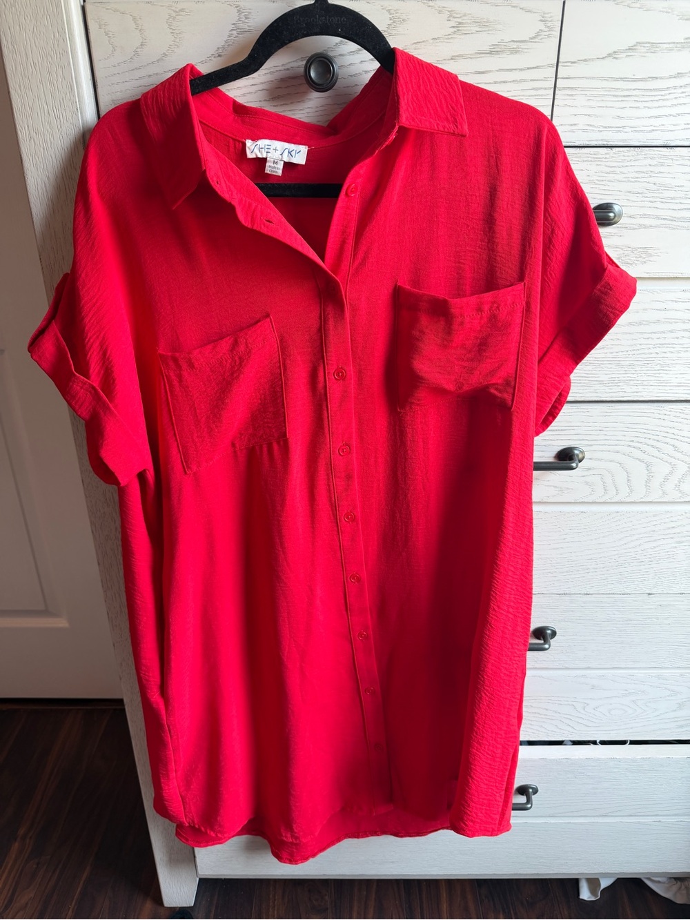 She + Sky Vibrant Red Shirt Dress